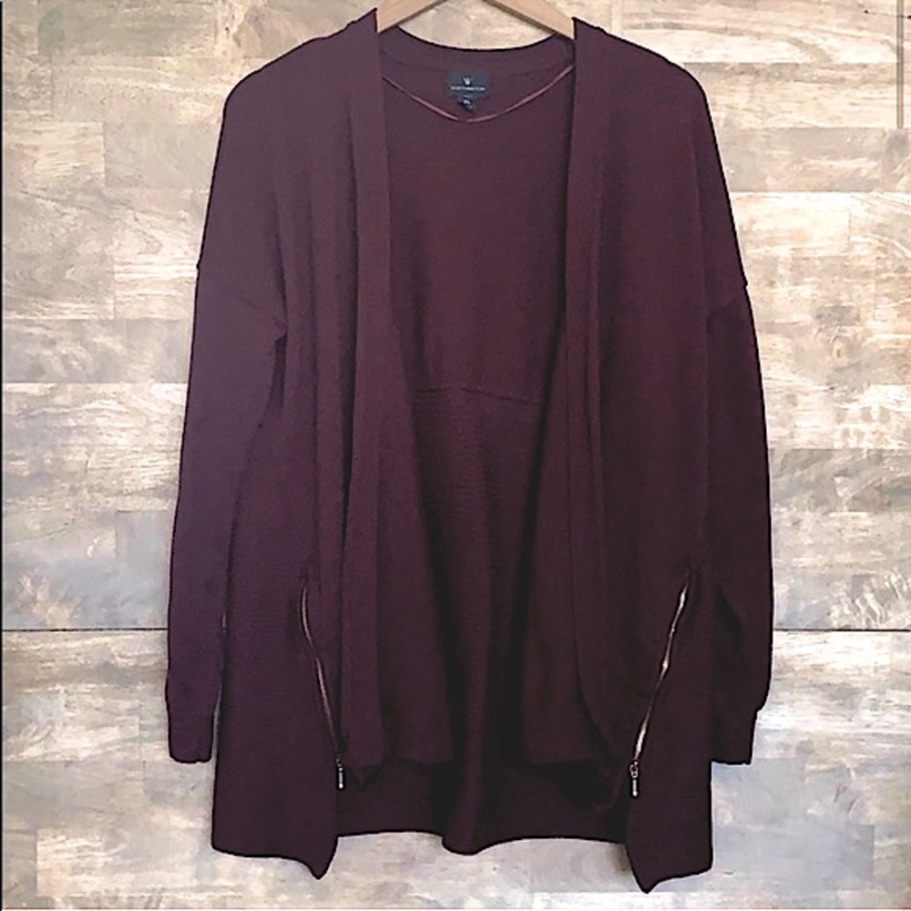 »—Worthington—«Gorgeous Maroons Open Front Knit Cardigan Sweater w/Zipper Detail